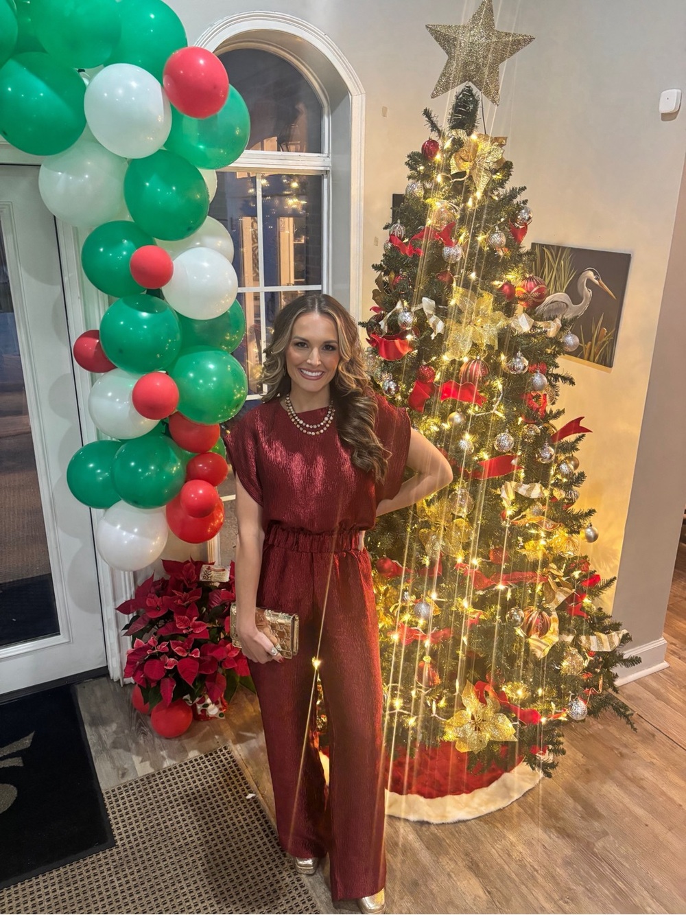 Red Metallic Pant Set
